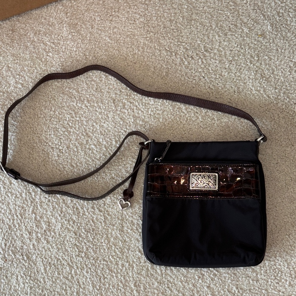Brighton Nancy crossbody Black nylon & brown leather detail